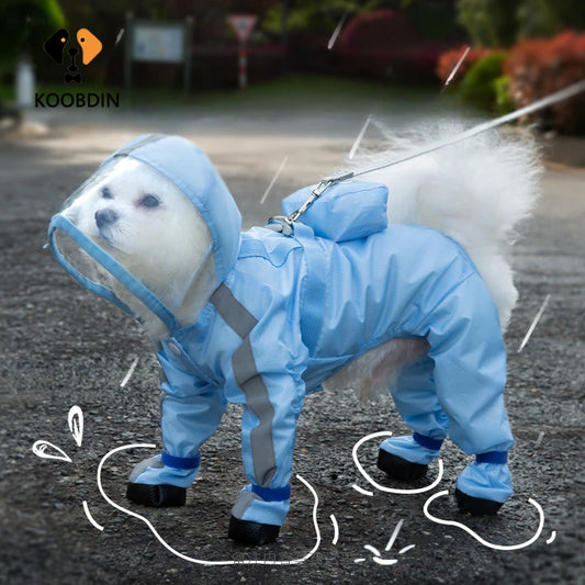 Pet Dog Raincoat Hooded Jumpsuit Waterproof Dog Jacket Outdoor Reflective Dogs Rain Coat Water Resistant Dogs Clothes