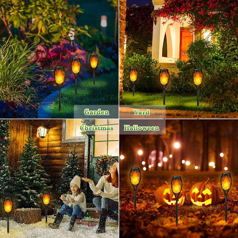 4 Pcs Solar Flame Lights Torch Flickering Light Waterproof Garden Decoration Outdoor Lawn Tiki Led Path Yard Patio Floor Lamp